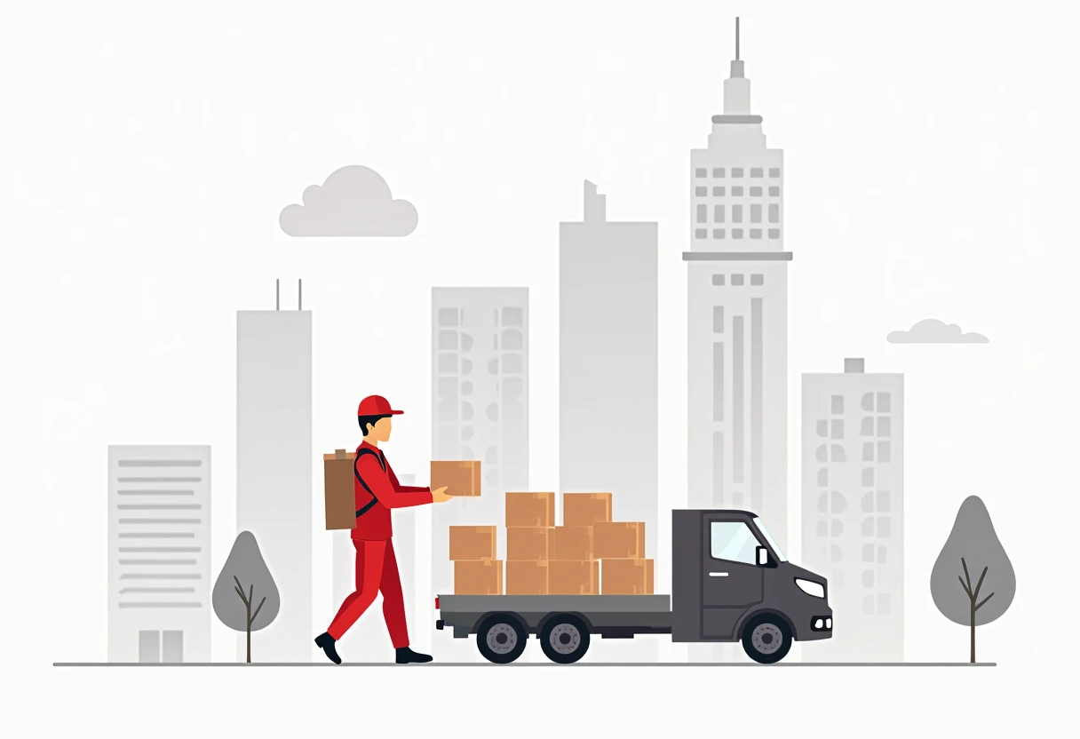 Repartidor profesional entregando en una furgoneta