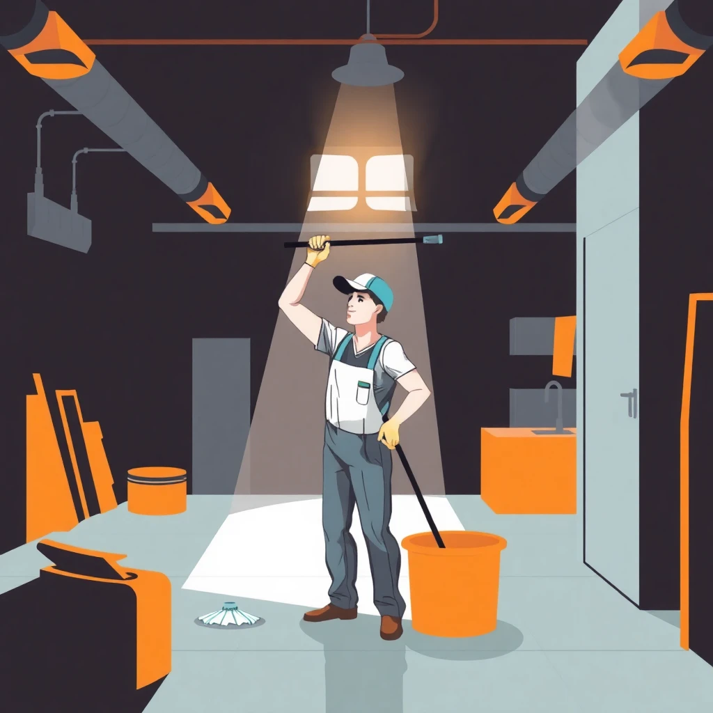 Trabajador de limpieza en acción