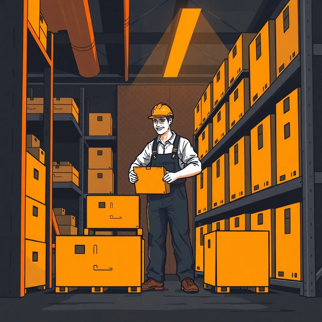 Trabajador organizando en almacén