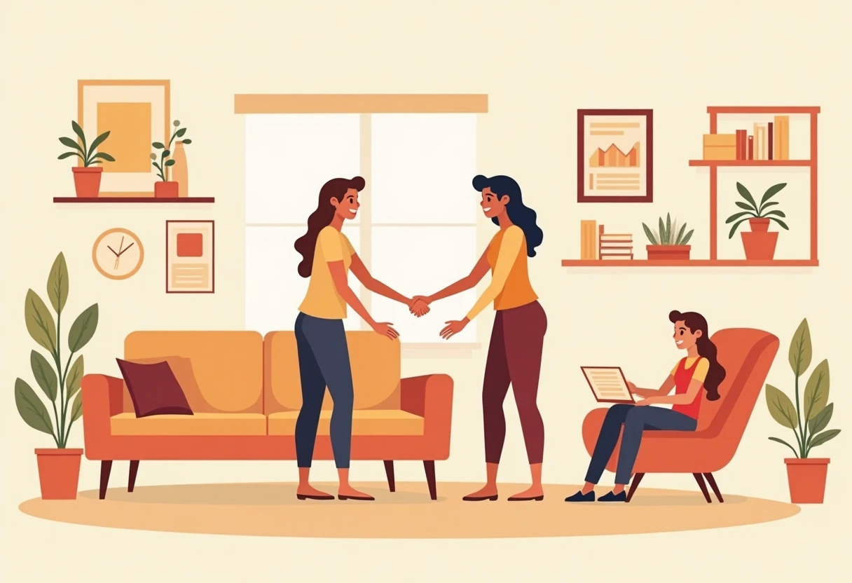 Housekeeper organizing a living room