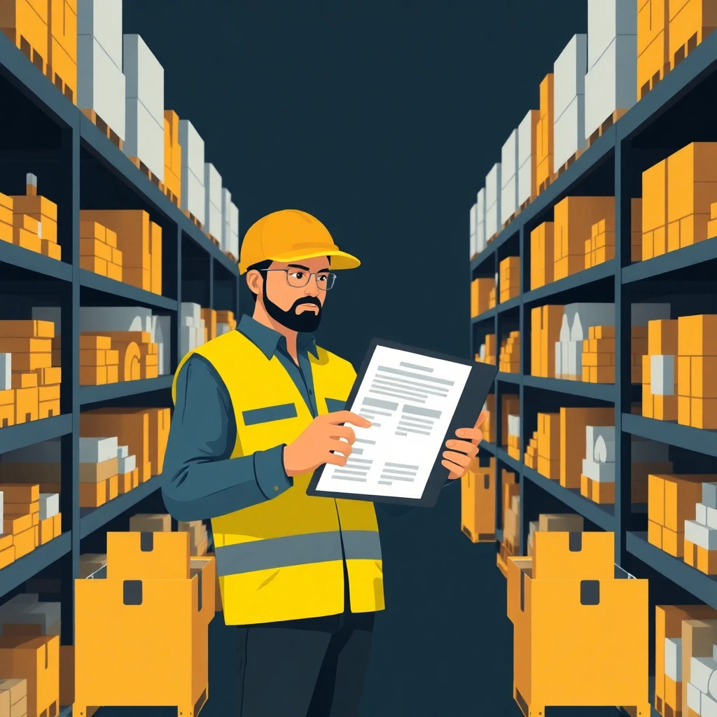 Trabajador de almacén usando tecnología