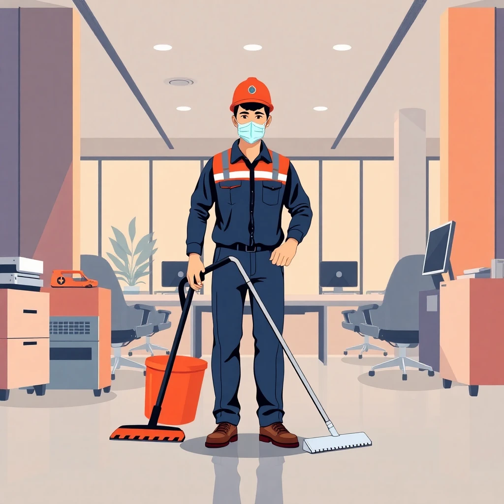 Trabajador de limpieza en acción