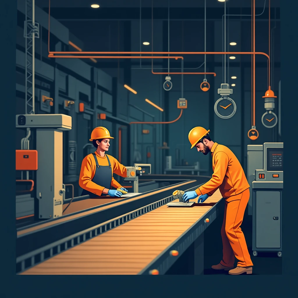 Trabajadores en línea de producción