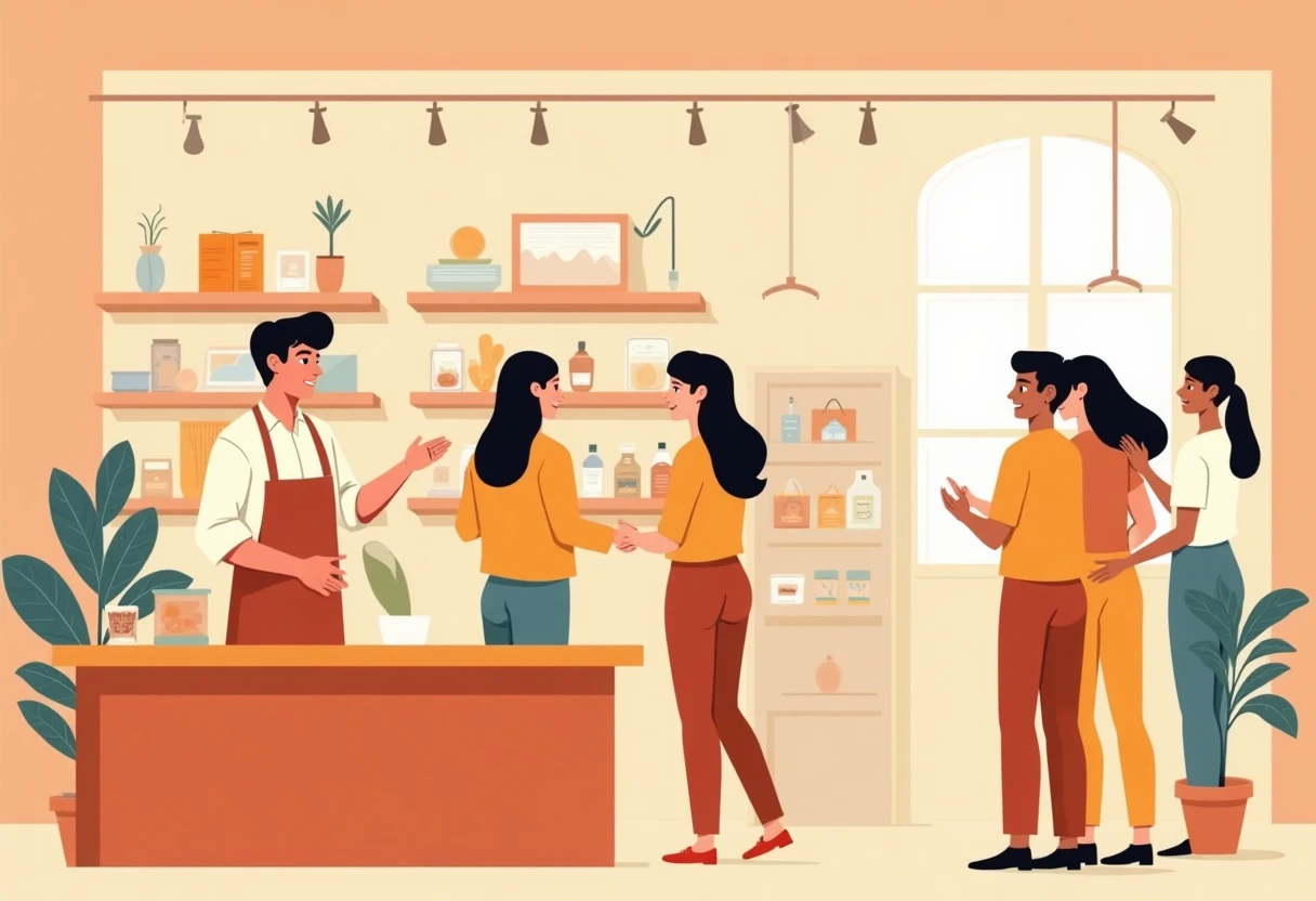 Atendiendo clientes en tienda