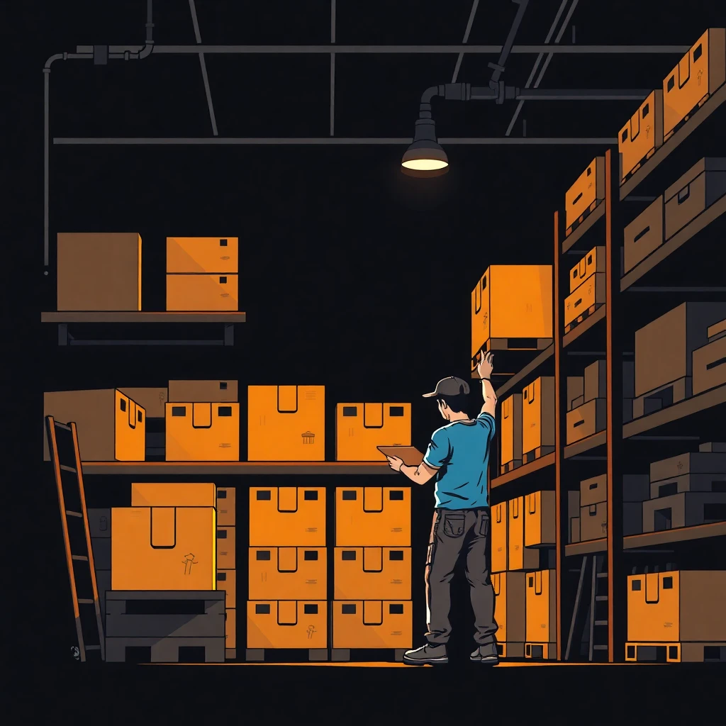 Trabajador de almacén organizando cajas