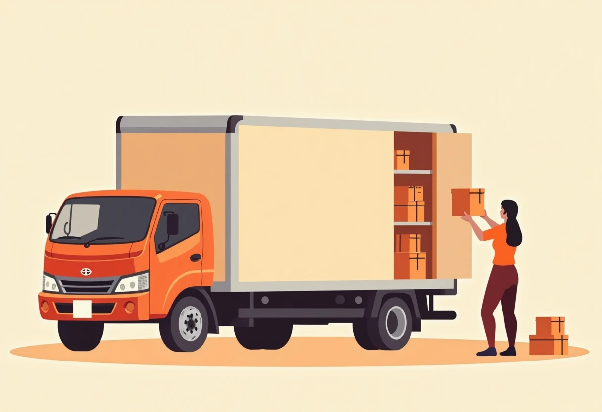 Conductor de reparto organizando paquetes