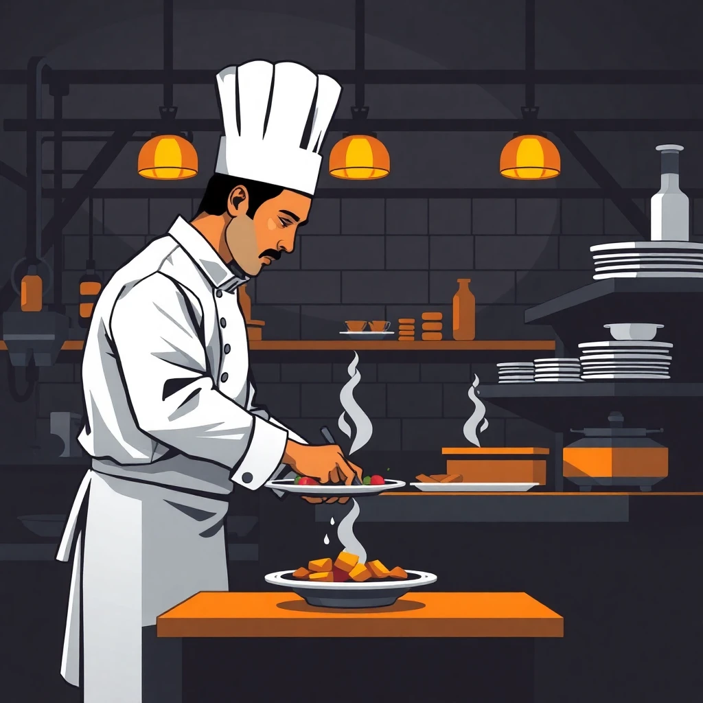 Chef trabajando en cocina de hotel