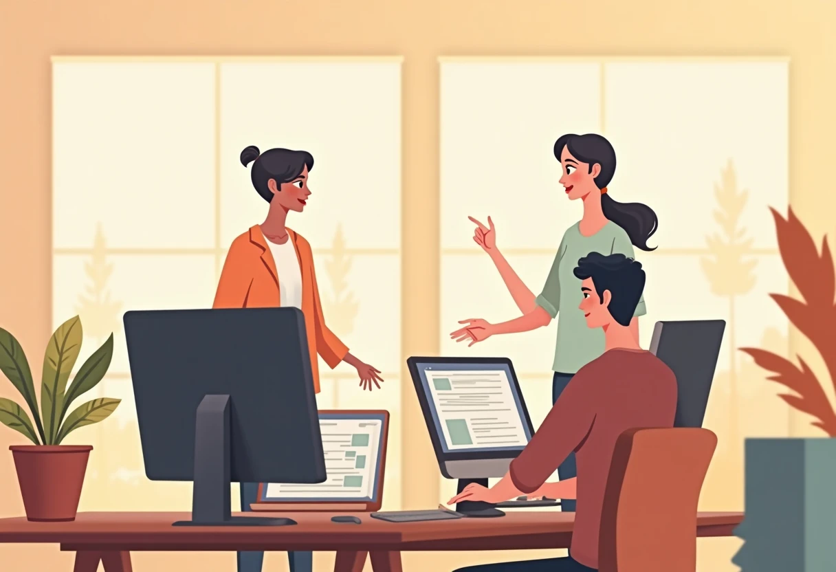 Software engineers discussing a project
